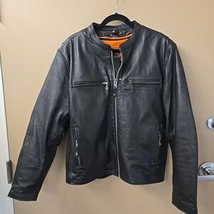 Vtg First Classics Jacket Mens L Black Leather Zip Up Lined Biker Motorcycle
